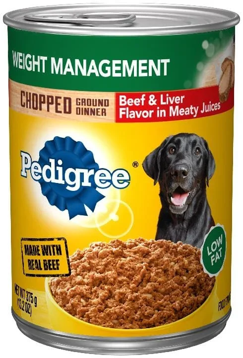 Pedigree Chopped Ground Dinner Weight Management Beef and Liver Adult Canned Dog Food – 13.2 Oz – Case of 12