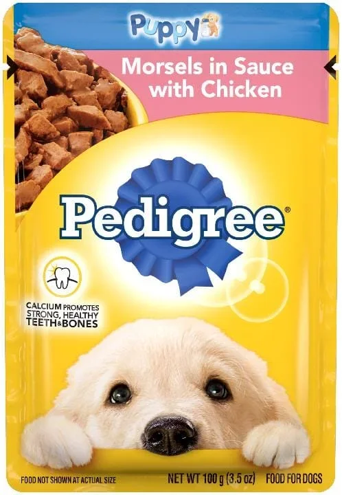 Pedigree Morsels in Sauce with Chicken Puppy Formula Wet Dog Food Pouch – 3.5 Oz – Case of 16