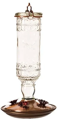 Perky-Pet Antique Glass Bottle Hummingbird Feeder – Clear – 10 Oz Cap
