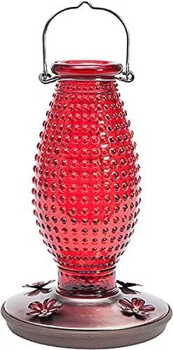 Perky-Pet Hobnail Glass Vintage Hummingbird Feeder – Red – 24 Oz Cap – 2 Pack