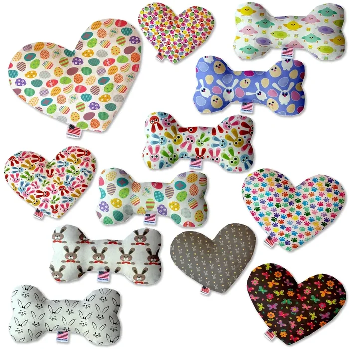 Pet and Dog Plush Heart or Bone Toy, “Easter Group” (Available in different sizes, and 10 different pattern options!) Dapper Rabbits 8″ Plush Heart