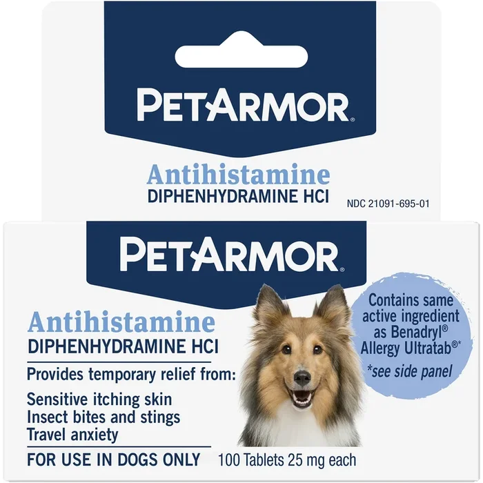 Pet Armor Antihistamine Allergy and Anti-Itch Relief Medicine Chewable Dog Tablets – 100 Count