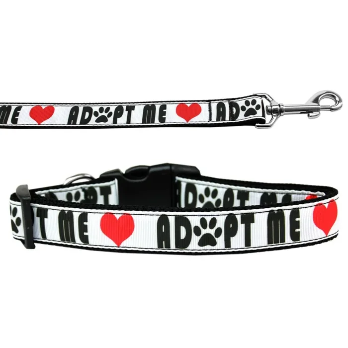 Pet Dog & Cat Nylon Collar or Leash, “Adopt Me” LG Collar
