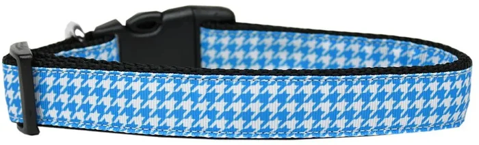 Pet Dog & Cat Nylon Collar or Leash, “Houndstooth Blue” XL Collar