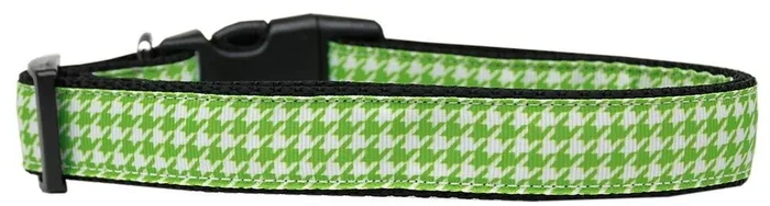 Pet Dog & Cat Nylon Collar or Leash, “Houndstooth Lime Green” LG Collar