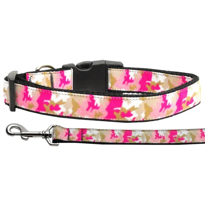 Pet Dog & Cat Nylon Collar or Leash, Prettypink Camo XS Collar