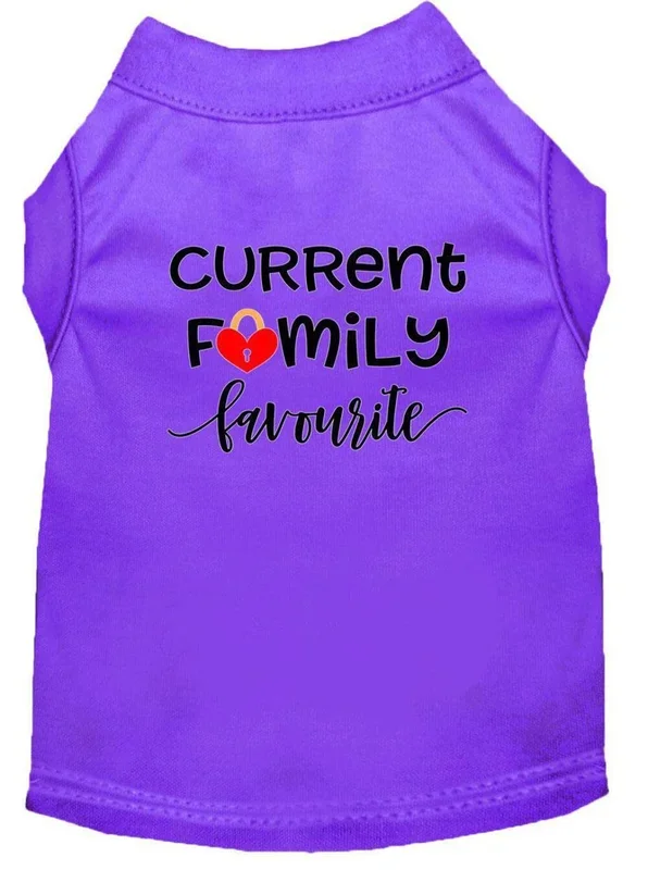 Pet Dog & Cat Shirt Screen Printed, “Current Family Favorite” Purple LG (10-14 lbs.)