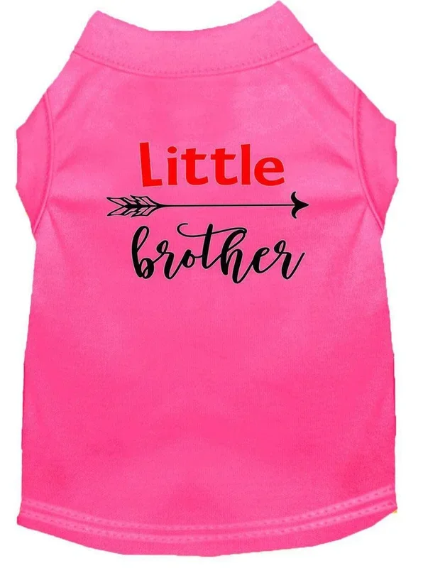 Pet Dog & Cat Shirt Screen Printed, “Little Brother” Bright Pink LG (10-14 lbs.)