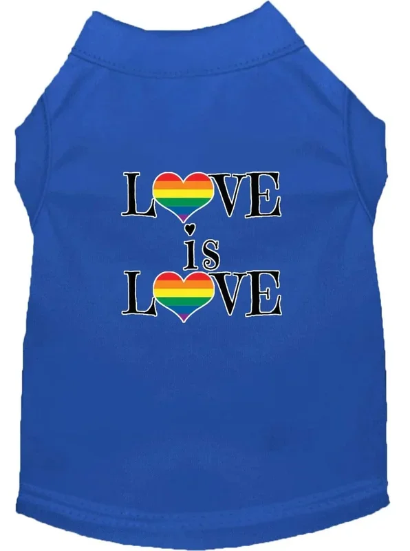 Pet Dog & Cat Shirt Screen Printed, “Love Is Love” Blue XS (0-3 lbs.)