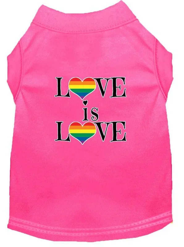 Pet Dog & Cat Shirt Screen Printed, “Love Is Love” Bright Pink 2XL (20-25 lbs.)