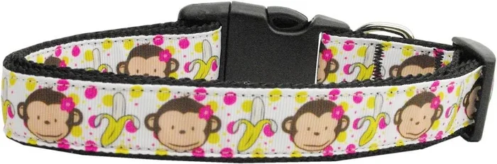 Pet Dog and Cat Nylon Collar or Leash, “Monkeys & Bananas” MD Narrow Collar