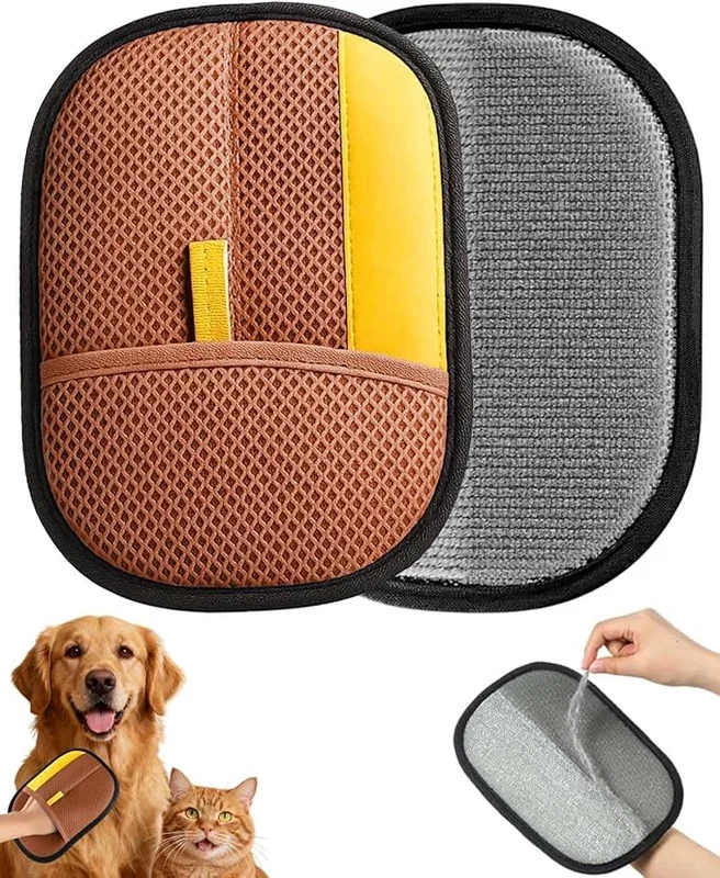 Pet Hair Removal Glove, Thickened Electrostatic Pet Hair Remover Glove for Cats & Dogs, Reusable Powerful Cat Grooming Gloves, Pet Hair Remover Tool for Clothing, Couch, Furniture, Car Seats (Brown)