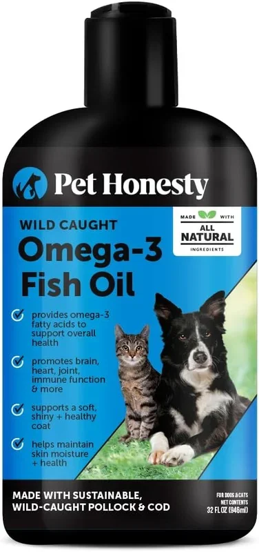 Pet Honesty Omega 3 Fish Oil Supplement for Dogs & Cats (32oz), Wild Caught Omega 3 Fish Oil for Skin and Coat Health, Supports Shedding, Skin & Coat, Immunity, Joint, Brain & Heart, EPA + DHA