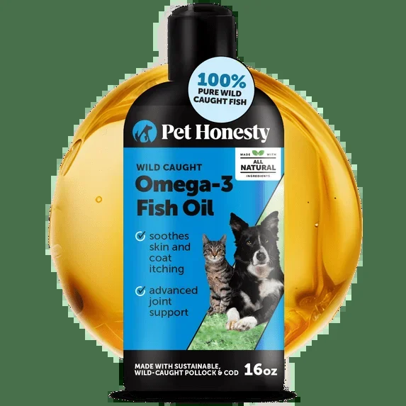 Pet Honesty Wild-Caught Omega-3 Fish Oil Skin Brain and Joint Support Liquid Dog and Cat Supplement – 16 Oz