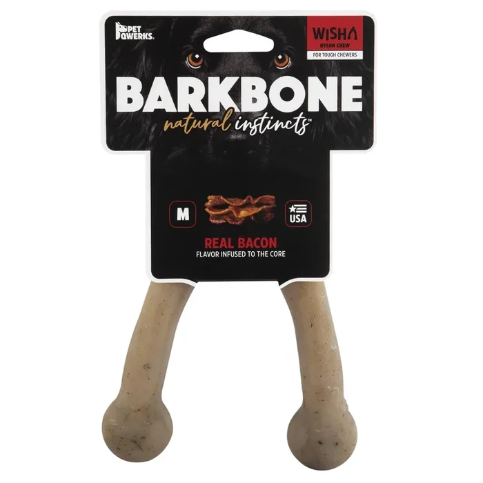 Pet Qwerks BarkBone Nylon WishBone Bacon for aggressive Chewers – Medium