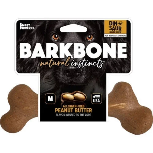 Pet Qwerks, Dinosaur Barkbone Usa Wood Dog Chew, Medium,Peanut Butter