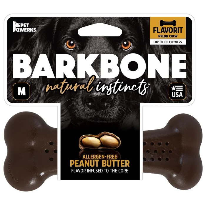 Pet Qwerks Made-in-the-USA Flavorit Peanut Butter BarkBone and WooodBone – Medium