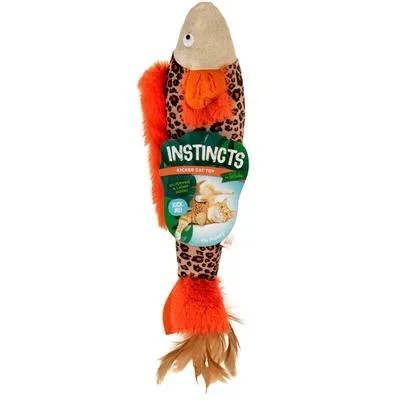 Petlinks SmartyKat Instincts HappyNip Fin Frenzy Fish Kicker Catnip and Silvervine Crinkle and Plush Cat Toy – Orange/Beige
