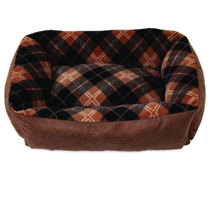 Petmate Aspen Lounger Rectangular Micro-suede and Polyester Plaid Dog Bed – Assorted Color – L:20 X W:15 Inches