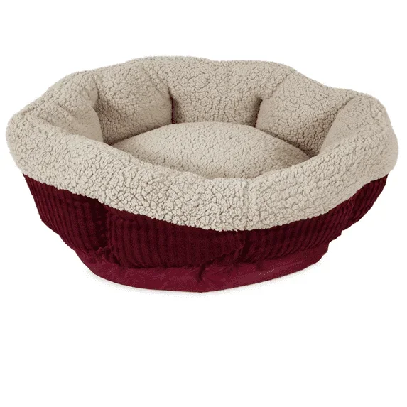 Petmate Aspen Self-Warming Rounded Sherpa Dog Bed – Barn Red/Cream – L:19.5 X W:19.5 X H:7 Inches