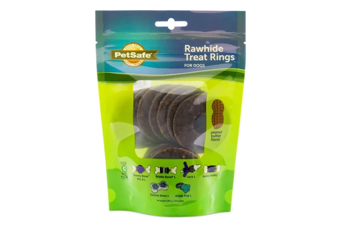 Petsafe Busy Buddy Natural Rawhide Rings Natural Dog Chews – Peanut Butter – Large – 16 Pack