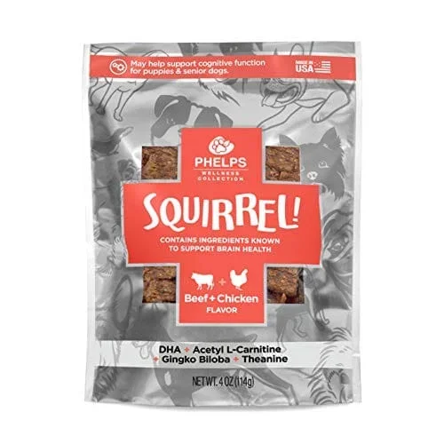 Phelps Wellness Collection Squirrel! Attention Recipe Soft and Chewy Dog Treats – Beef and Chicken – 4.5 Oz