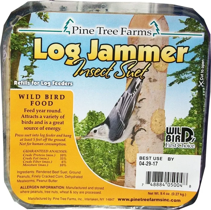 Pine Tree Farms Log Jammer Suet Plugs Wild Bird Food – Insect – 9.4 Oz – 3 Pack