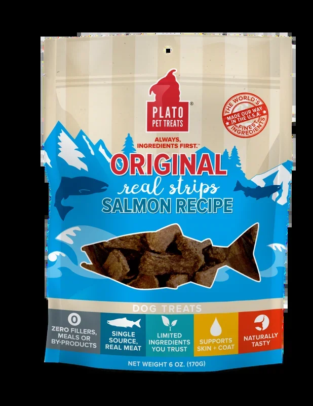 Plato Real Strips Meat Bar Dog Treats, Salmon Recipe
