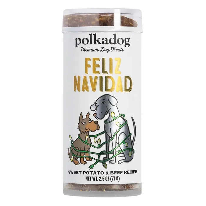 Polka Dog Bakery Holiday Mini Tube Feliz Navidad Sweet Potato and Beef Chewy Dog Treats – 2.5 Oz