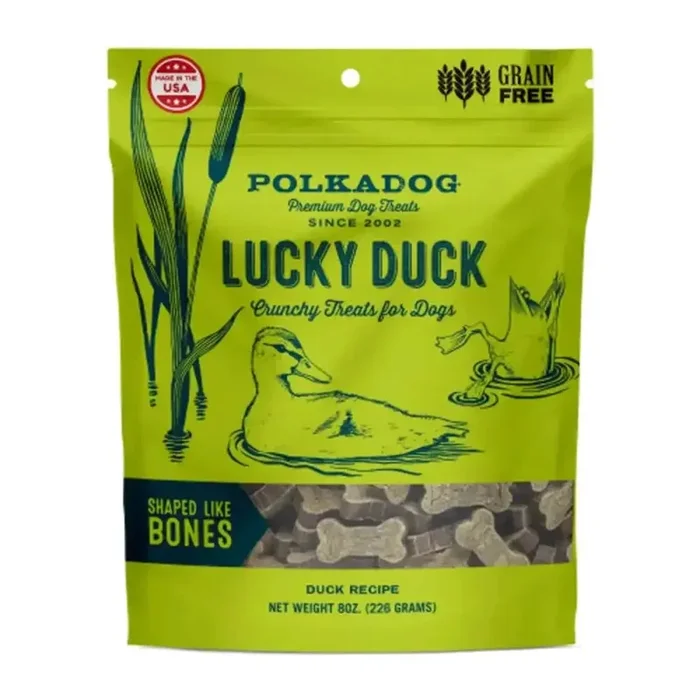 Polka Dog Lucky Duck Bone Shaped Dog Treats 8oz Bag