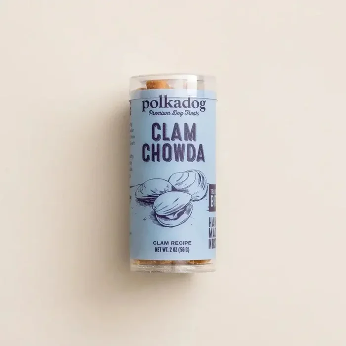 Polkadog Clam Chowda Training Bits Crunchy Dog and Cat Treats Mini Tube 2oz