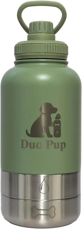 Portable Dog Water Bottle – 32 oz – Insulated with Detachable Bowls – Leak-Proof Pet Travel Bottle for Dogs (Light Green)