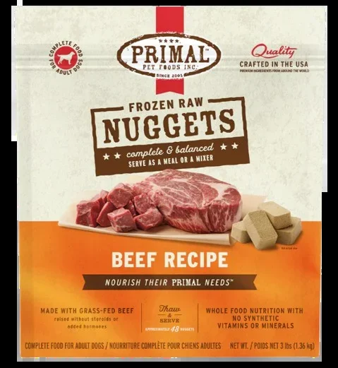 Primal Frozen Raw Nuggets for Dogs, Beef, 3lbs