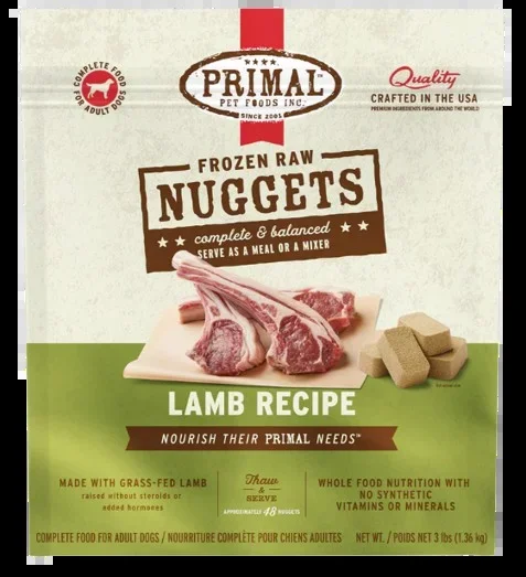 Primal Frozen Raw Nuggets for Dogs, Lamb, 3lbs