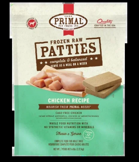 Primal Frozen Raw Patties for Dogs, Chicken, 6lbs