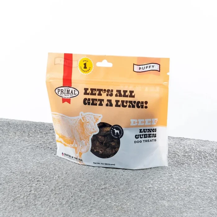 Primal Let’s All Get A Lung Beef, Dehydrated Dog Treats, 1.5-oz Bag