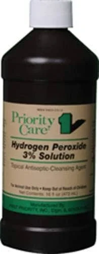 Priority Care Hydrogen Peroxide 3% Solution Veterinary Supplies Clean Sanitize & Misc – 16 Oz – 12 Pack
