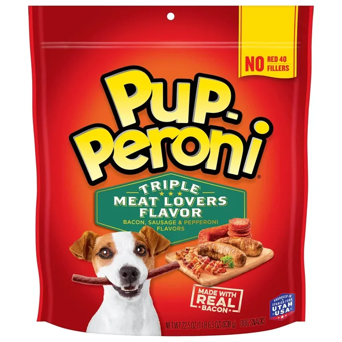 Pup-Peroni Original Triple Meat Lovers Bacon Sausage and Pepperoni Soft and Chewy Dog Treats – 22.5 Oz – Case of 4