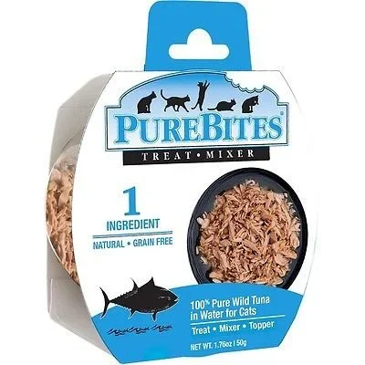 Purebites Single Ingredient Wild Tuna in Water Wet Cat Food Mixer or Topper Tray – 1.76 Oz – Case of 12