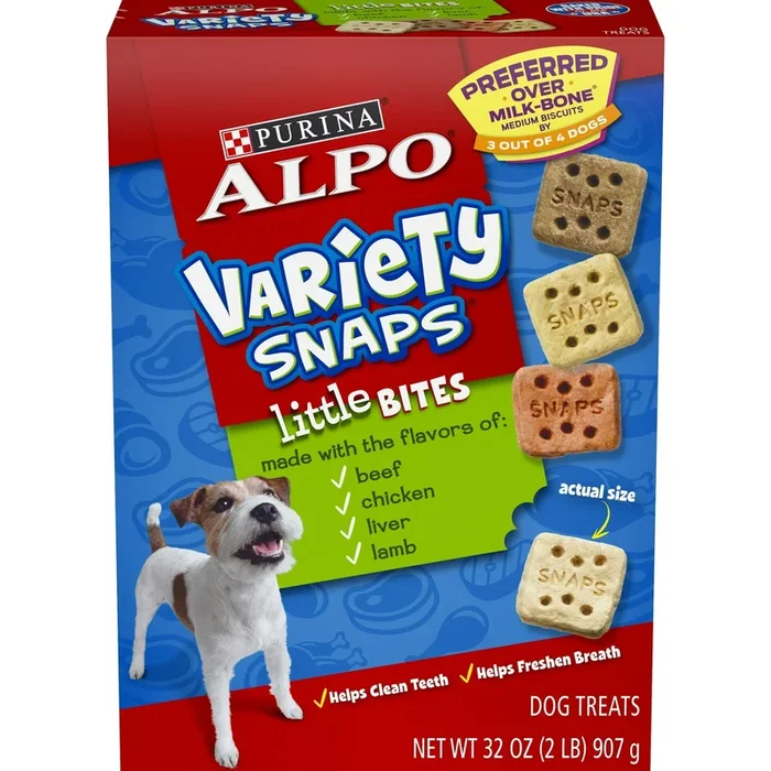 Purina Alpo Variety Snaps Little Bites Beef Bacon Chicken and Peanut Butter Crunchy Dog Treats – 32 Oz – 4 Pack