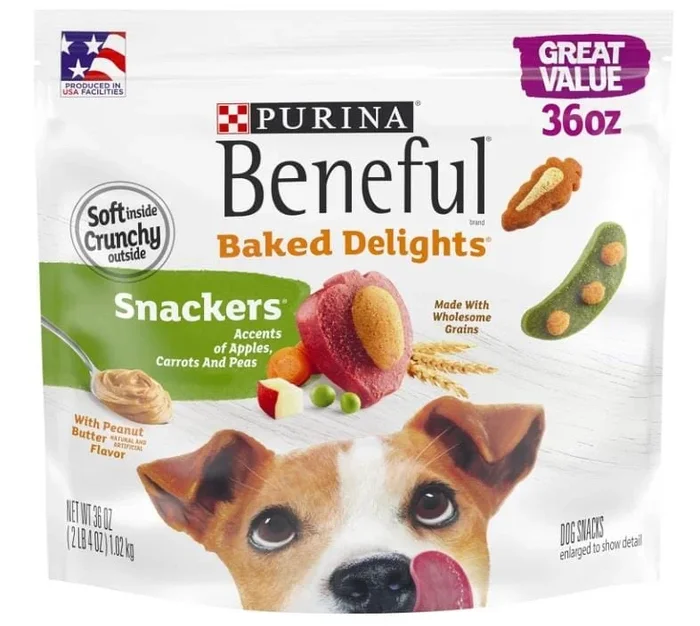 Purina Beneful Baked Delights Snackers Peanut Butter Fruits and Veggies Soft and Chewy Dog Treats – 36 Oz – Case of 4