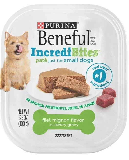 Purina Beneful IncrediBites Filet Mignon in Gravy Pate Small-Breed Wet Dog Food Trays – 3.5 Oz – Case of 12