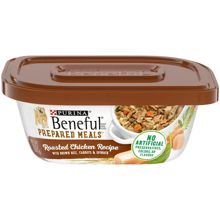 Purina Beneful Prepared Meals Roasted Chicken with Rice Carrots and Spinach Wet Dog Food Trays – 10 Oz – Case of 8