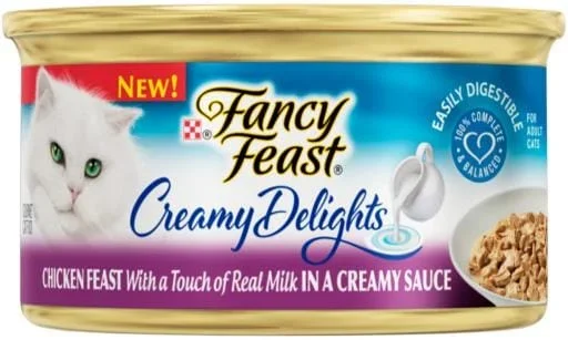 Purina Fancy Feast Creamy Delights Grilled Chicken with Real Milk Pate Canned Cat Food – 3 Oz – Case of 24