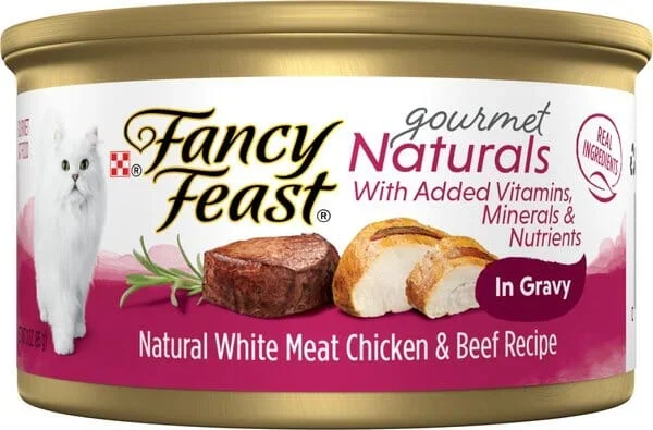 Purina Fancy Feast Gourmet Naturals Chicken Beef in Gravy Canned Cat Food – 3 Oz – Case of 12