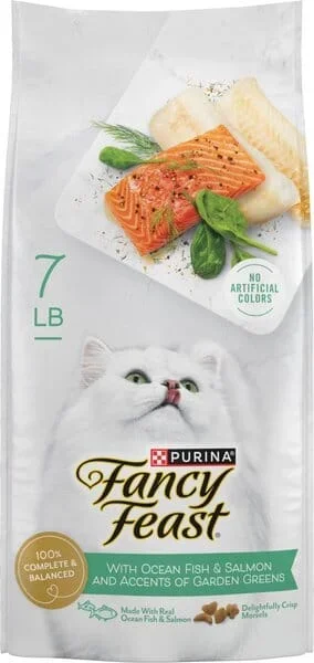 Purina Fancy Feast Gourmet Naturals Oceanfish and Salmon with Garden Greens Dry Cat Food – 7 Lbs – Case of 4