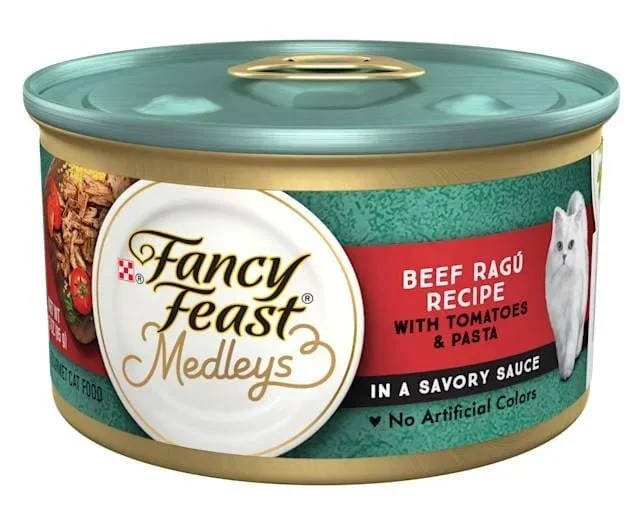 Purina Fancy Feast Medley’s Beef Ragu Tomatoes and Pasta in Savory Sauce Canned Cat Food – 3 Oz – Case of 24