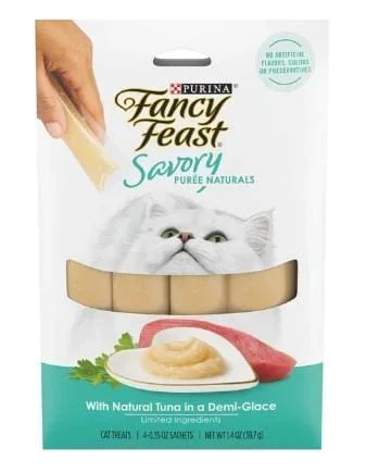 Purina Fancy Feast Savory Puree Naturals Tuna Squeezable Tubes Cat Treats – 1.4 Oz – Case of 30
