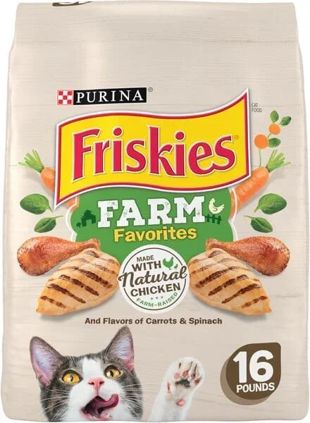 Purina Friskies Farm Favorites Chicken with Carrots and Spinach Dry Cat Food – 16 Lbs