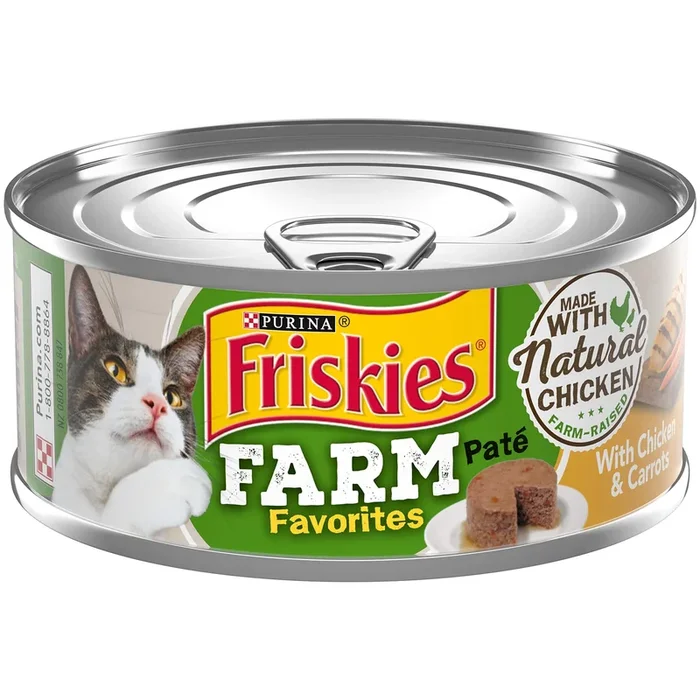Purina Friskies Farm Favorites Chicken with Carrots Pate Canned Cat Food – 5.5 Oz – Case of 24